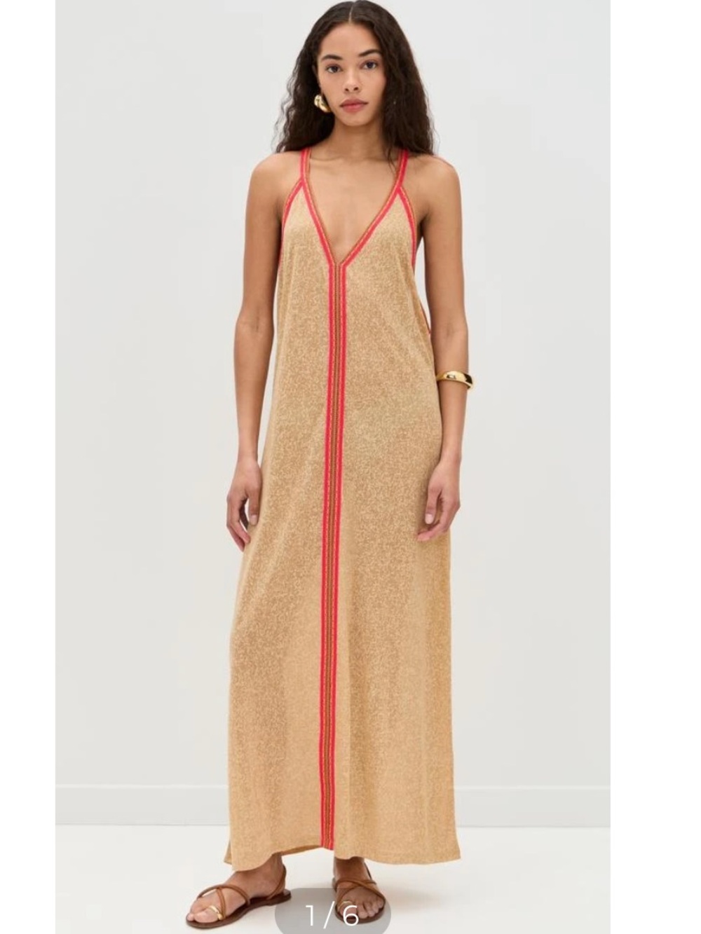 Pitusa Inca Sundress in Nude with Neon Pink Trim size Petite XS Small